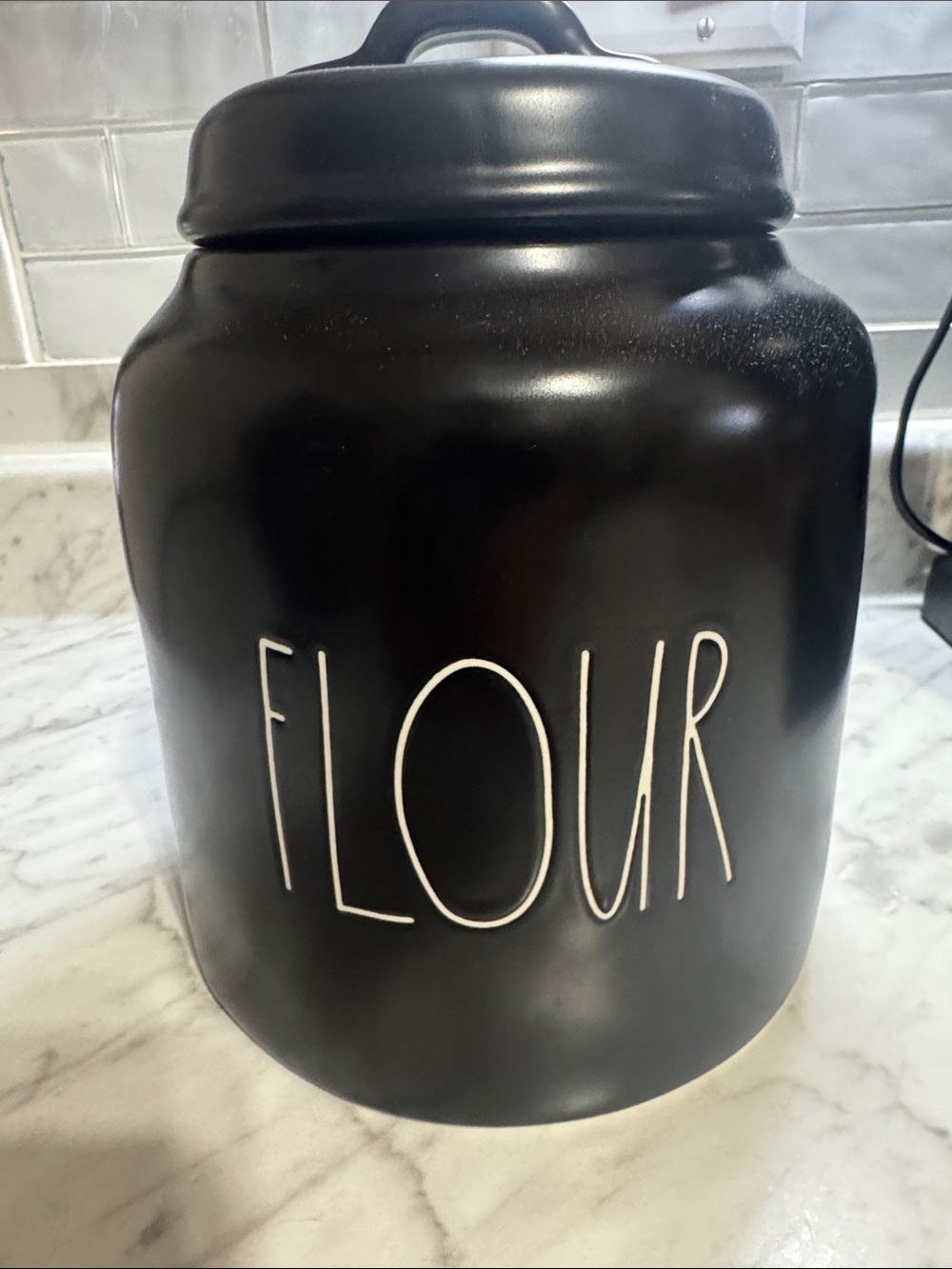 Rae Dunn Black Flour Canister with White Lettering
